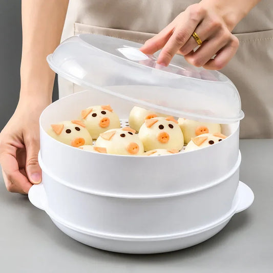 Double Plastic Steamer Microwave Oven Circular Covered Steamer Stackable Rice Cooker Steamer Grille Kitchen Cooking Accessories Peaceful Pleasures Health and Wellness