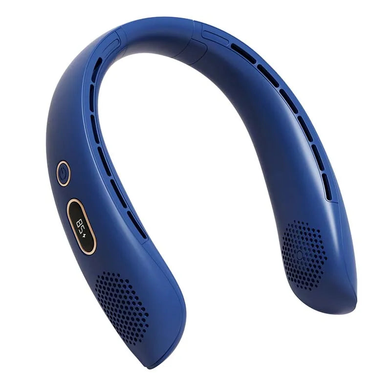 Personal Air Cooler Portable 3-Speed Neck Fan Hands Free Wearable Design Ventilador De Cuello Aire Acondicionado Peaceful Pleasures Health and Wellness Blue USB Type-C