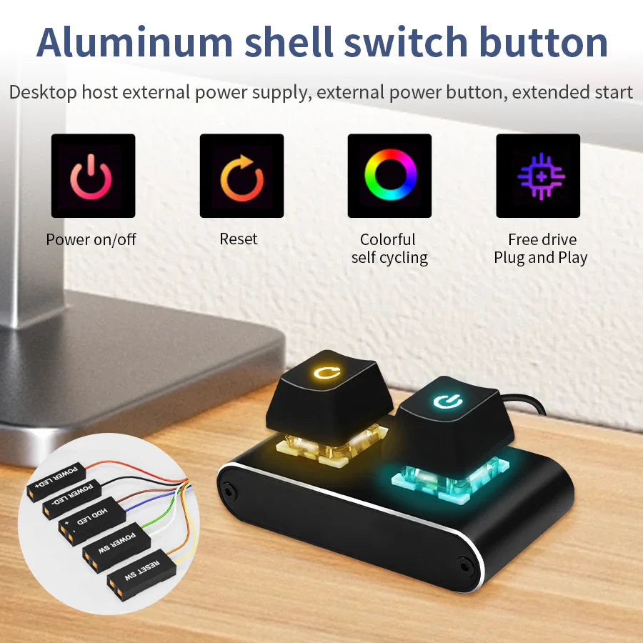 PC Motherboard External Power Switch with LED & 2M Cable