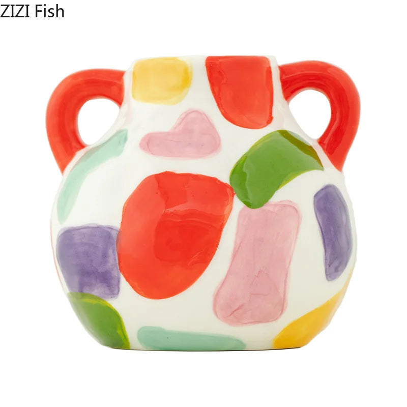 Colorful Stripes Ceramic Vase | Modern Tabletop Flower Decor