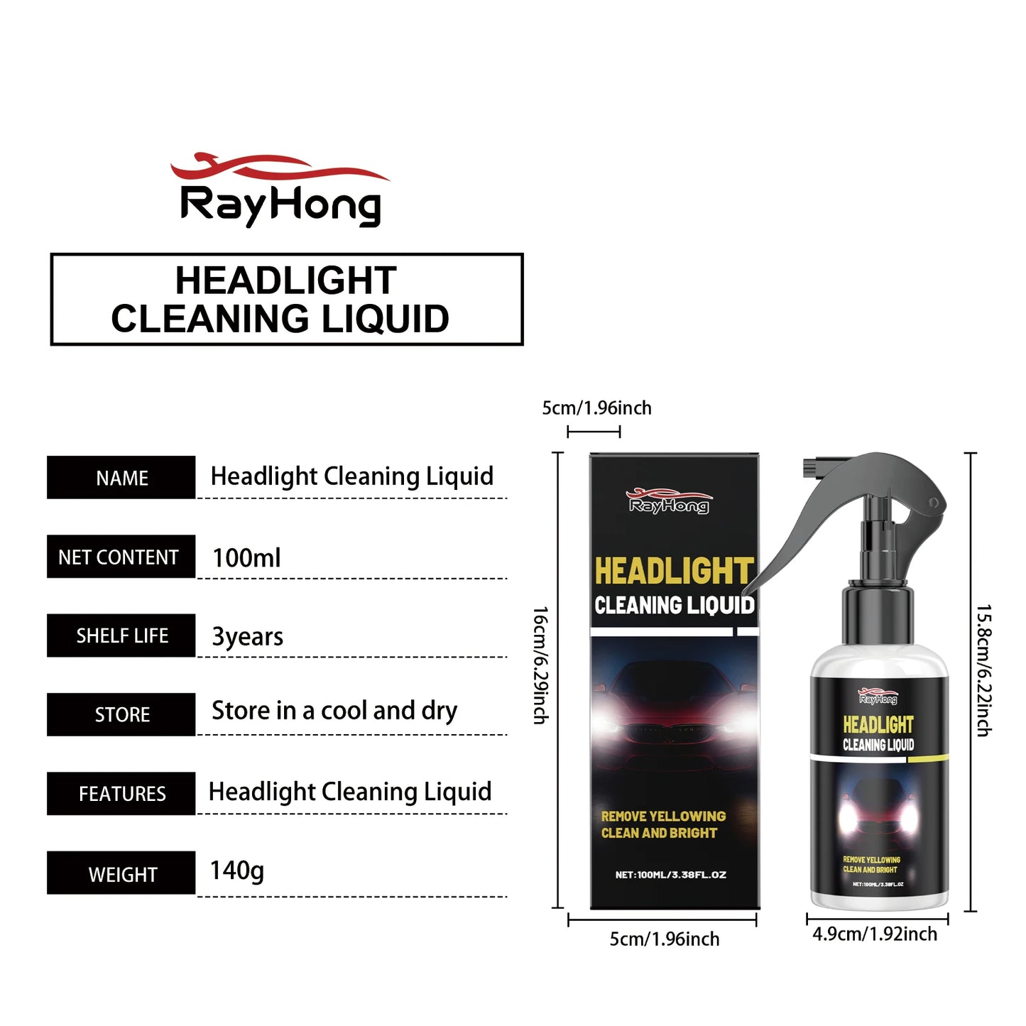 RayHong Car Headlight Cleaner & Restorer | 100ml Polish