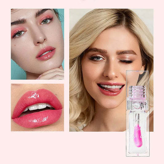 Color Changing Lip Oil Moisturizing Nourishing Soft Brush Head Smooth Translucent Non-Sticky 3D sparkles like a river of stars Peaceful Pleasures Health and Wellness