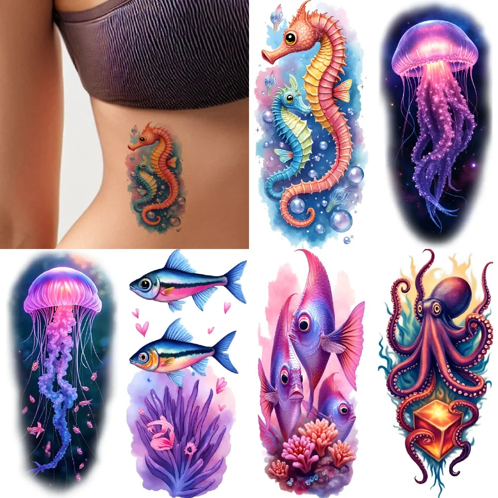 12-Piece Waterproof Temporary Tattoo Stickers – Ocean Design Set