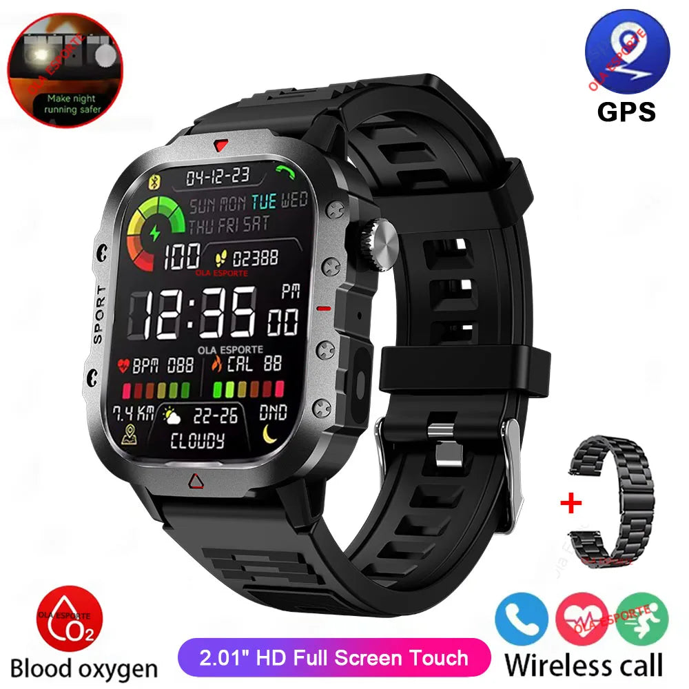 Military Smart Watch 3ATM GPS BT Calls Fitness Tracker HW12