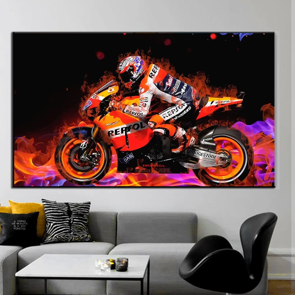 Wall Art Canvas Abstract Motorcycle Poster Painting Grand Prix Motorcycle Racing Picture Print Living Room Modern Home Decor Peaceful Pleasures Health and Wellness