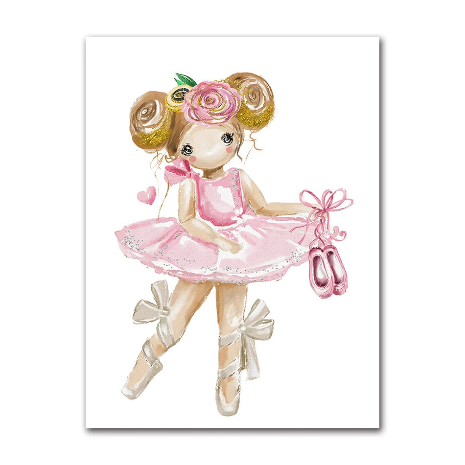 Kids Canvas Wall Art | Ballet Girl Rabbit Unicorn Poster Print