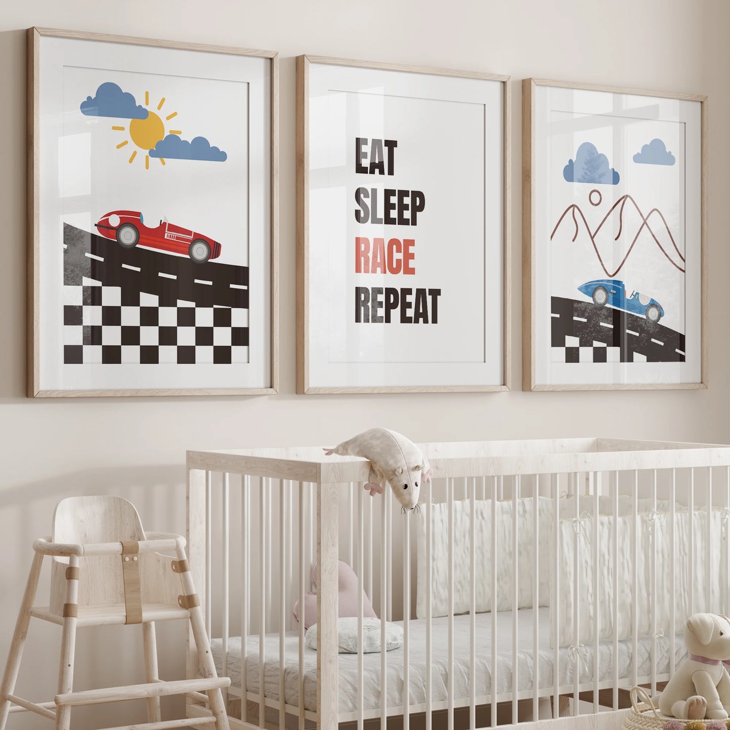 Cartoon Racing Canvas Wall Art Print | Kids Room Decor