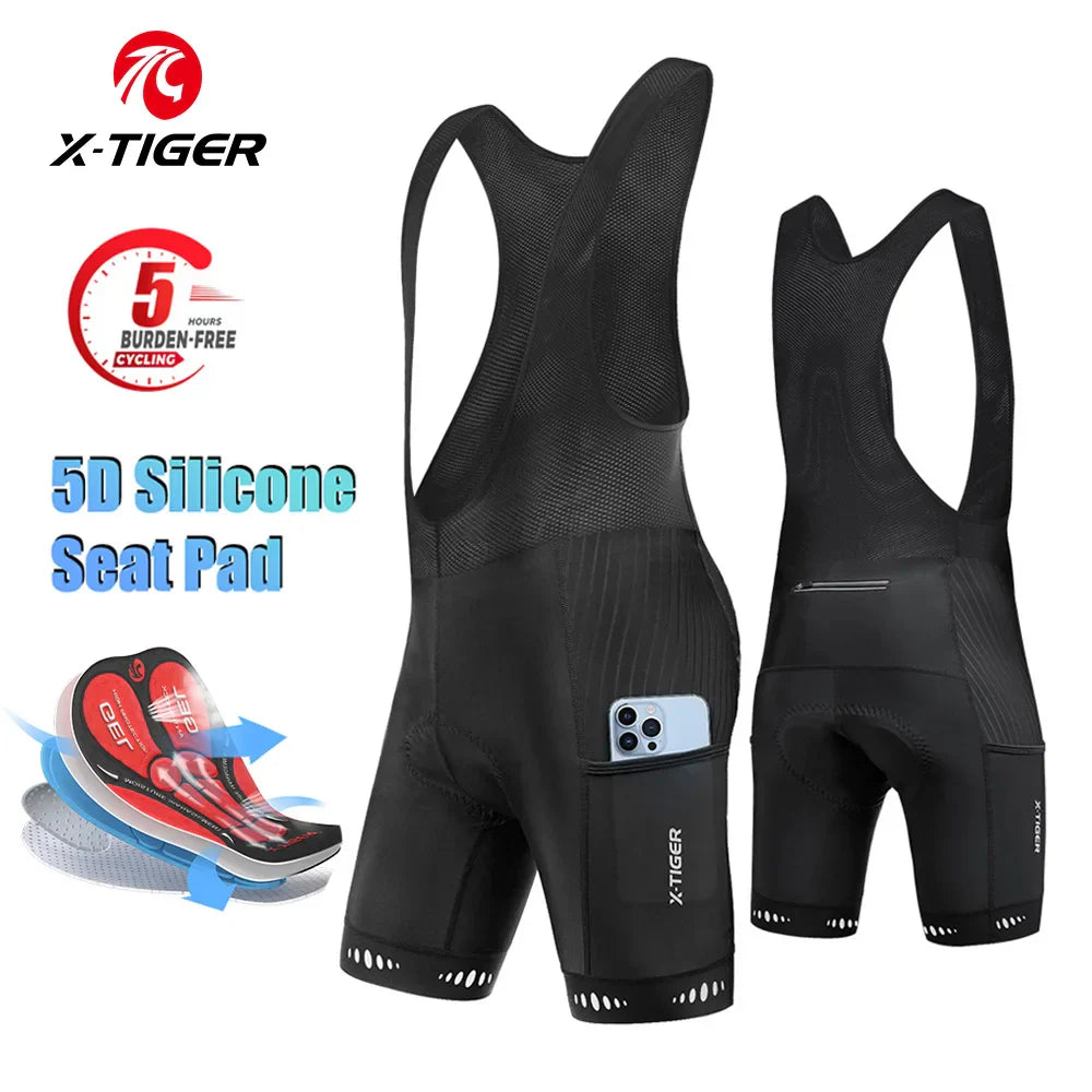 X-TIGER Men's 5D Padded Cycling Bib Shorts | 3 Pockets Quick Dry