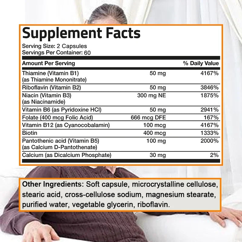 Organic Vitamin B Complex Supports Energy, Immune Health, Antioxidant Supplement - 30/60/120 Vegetarian Capsules Peaceful Pleasures Health and Wellness