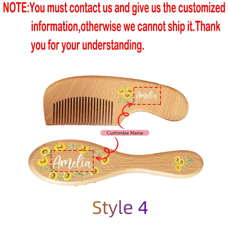Personalised Wooden Baby Hairbrush | Custom Engraved Keepsake Baby Keepsake Hairbrush Peaceful Pleasures Health and Wellness custom D 2pcs