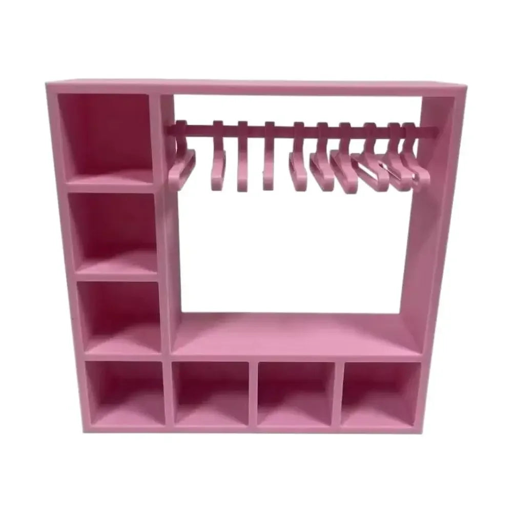 Large Capacity Doll Clothes Closet with 10 Hangers Portable Doll Wardrobe Durable Cute Clothes Storage for Figures Display Box Peaceful Pleasures Health and Wellness pink