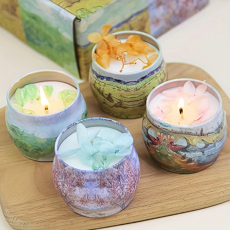 4-Pack Reusable Flower Tinplate Candle Tins with Lids