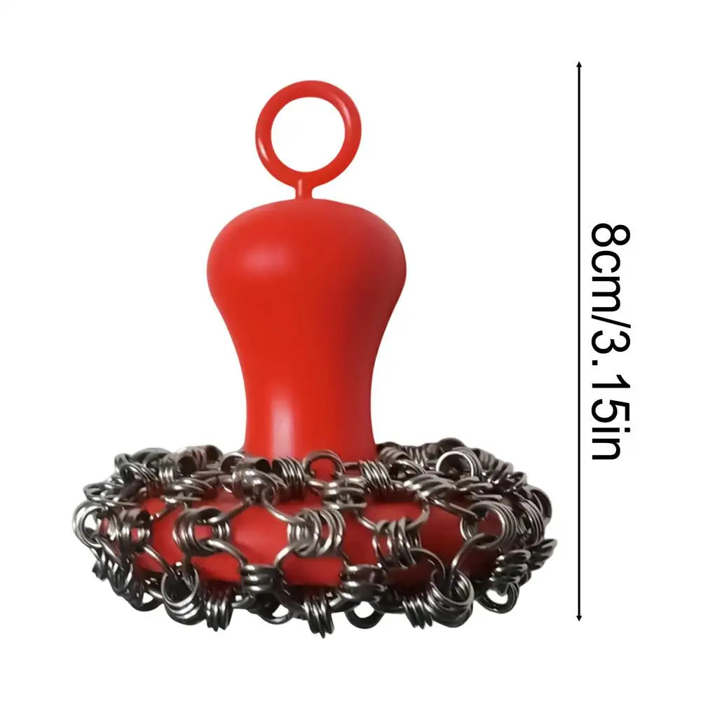 Cast Iron Scrub Brush | 316 Steel & Silicone Ergonomic Handle Cast Iron Scrub Brush Peaceful Pleasures Health and Wellness Red China Mainland
