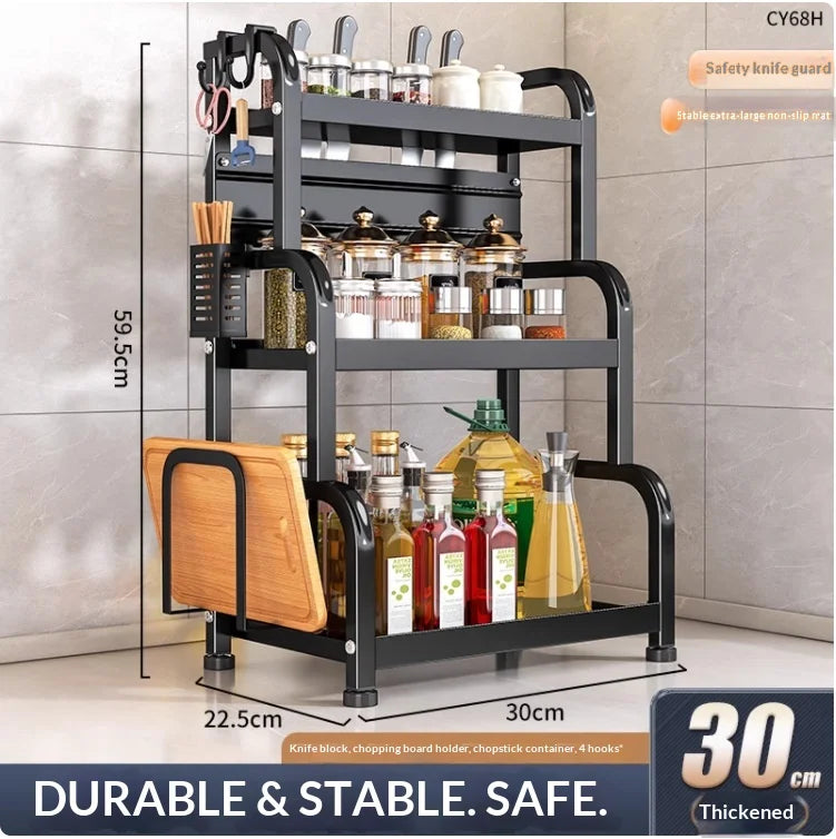 Modern Household Kitchen Spice Rack Countertop Storage Organizer Multifunctional Shelving Unit For Cooking Essentials Peaceful Pleasures Health and Wellness 30cm 3 Layers C