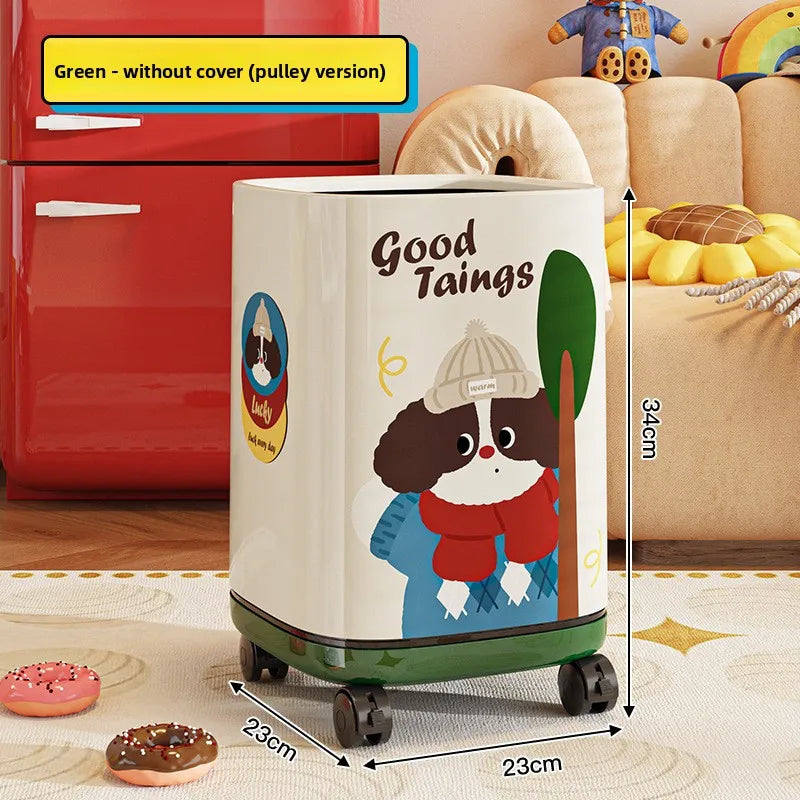 Adorable Waste Bin with Fun Pattern - Double Bucket Design, Anti-Stain & Oil-Resistant, Home Accessory Peaceful Pleasures Health and Wellness Wheels Dog