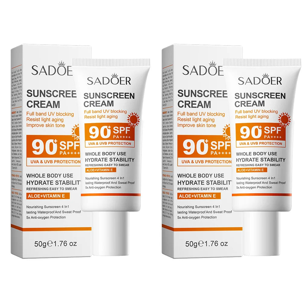 Lotion Solaire Pour Le Corps Et Le Visage, Super 220g, 50g Small bottle size, SPF 90 PA +++++, Utilisation Pour Tout Le Corps, Peaceful Pleasures Health and Wellness 50g-2pcs
