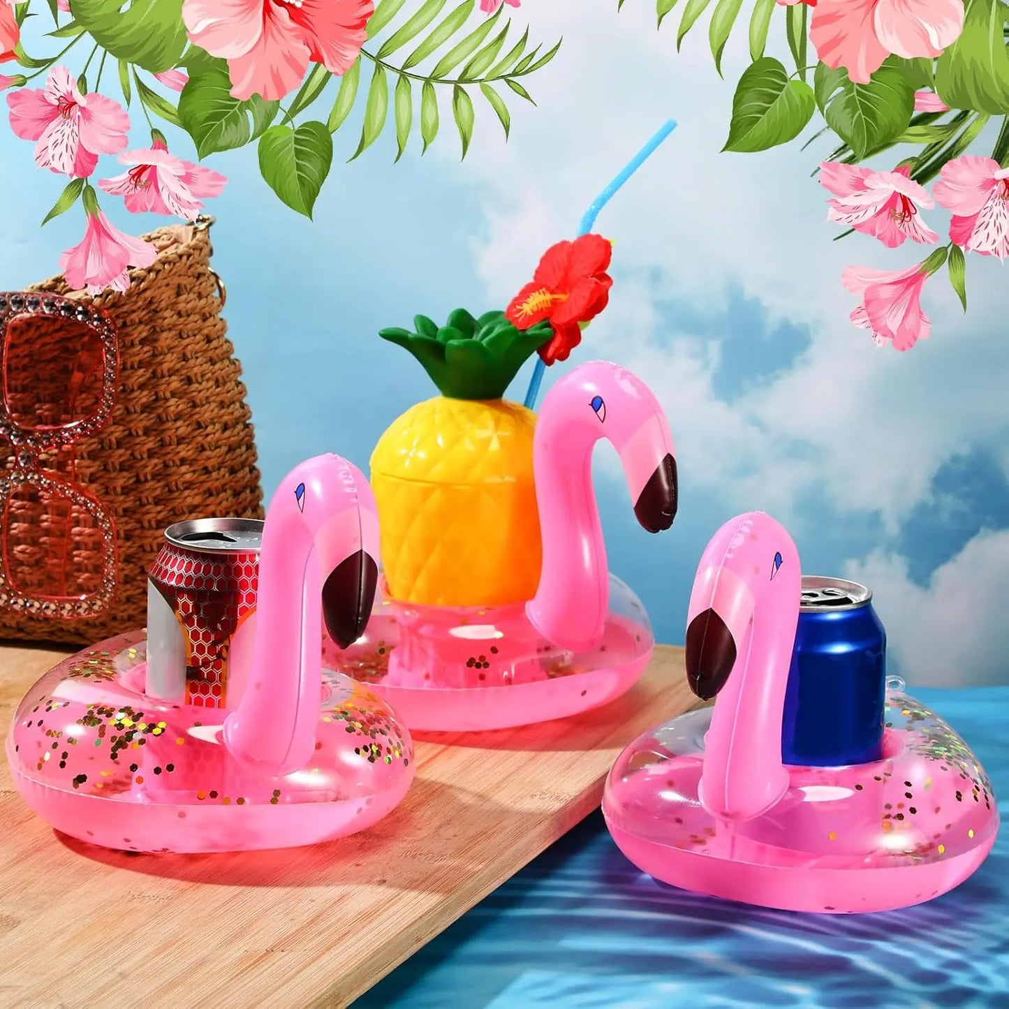Inflatable Pool Cup Holders Flamingo Float Coasters 5/10 Pack