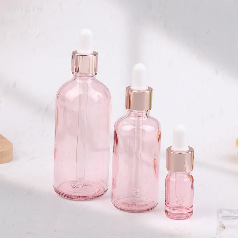 Pink Glass Dropper Bottles 5–100ml | Refillable Rose Lid