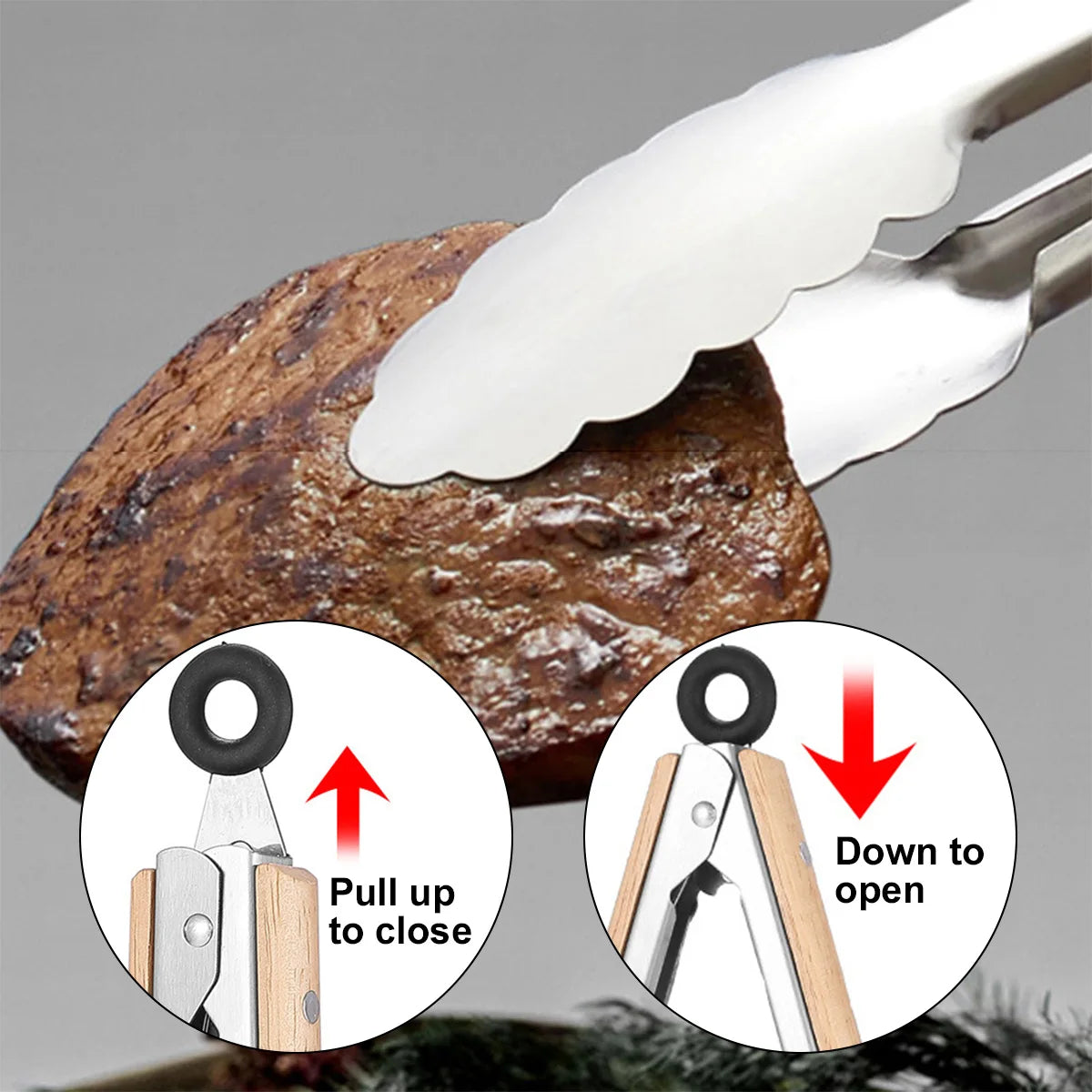 Leeseph Stainless Steel Food Tongs, 7-16 Inch Length, Heavy Duty Kitchen Tongs with Wooden Handle for Cooking, Grilling and BBQ Peaceful Pleasures Health and Wellness