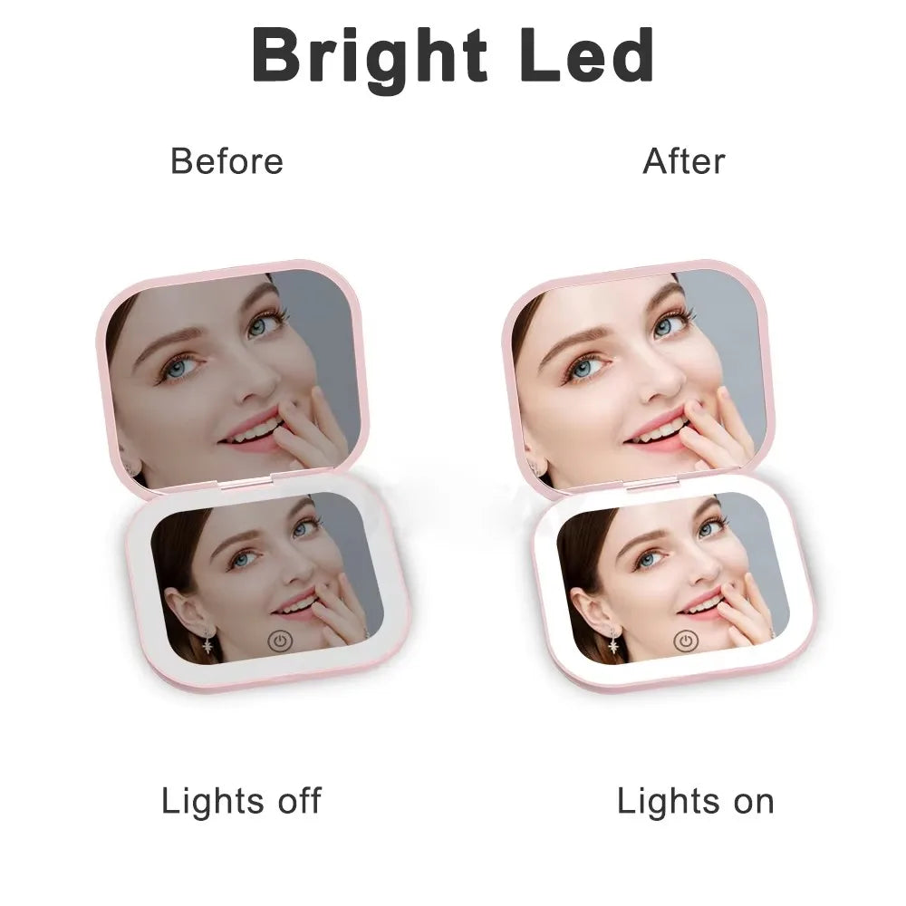 Compact, mini folding cosmetic mirror with lighting, portable, handheld, small pocket travel cosmetic mirror with a magnificatio Peaceful Pleasures Health and Wellness