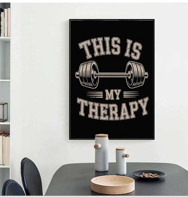 Barbell "This Is My Therapy" Canvas Wall Art | Gym Poster Canvas Wall Art Peaceful Pleasures Health and Wellness