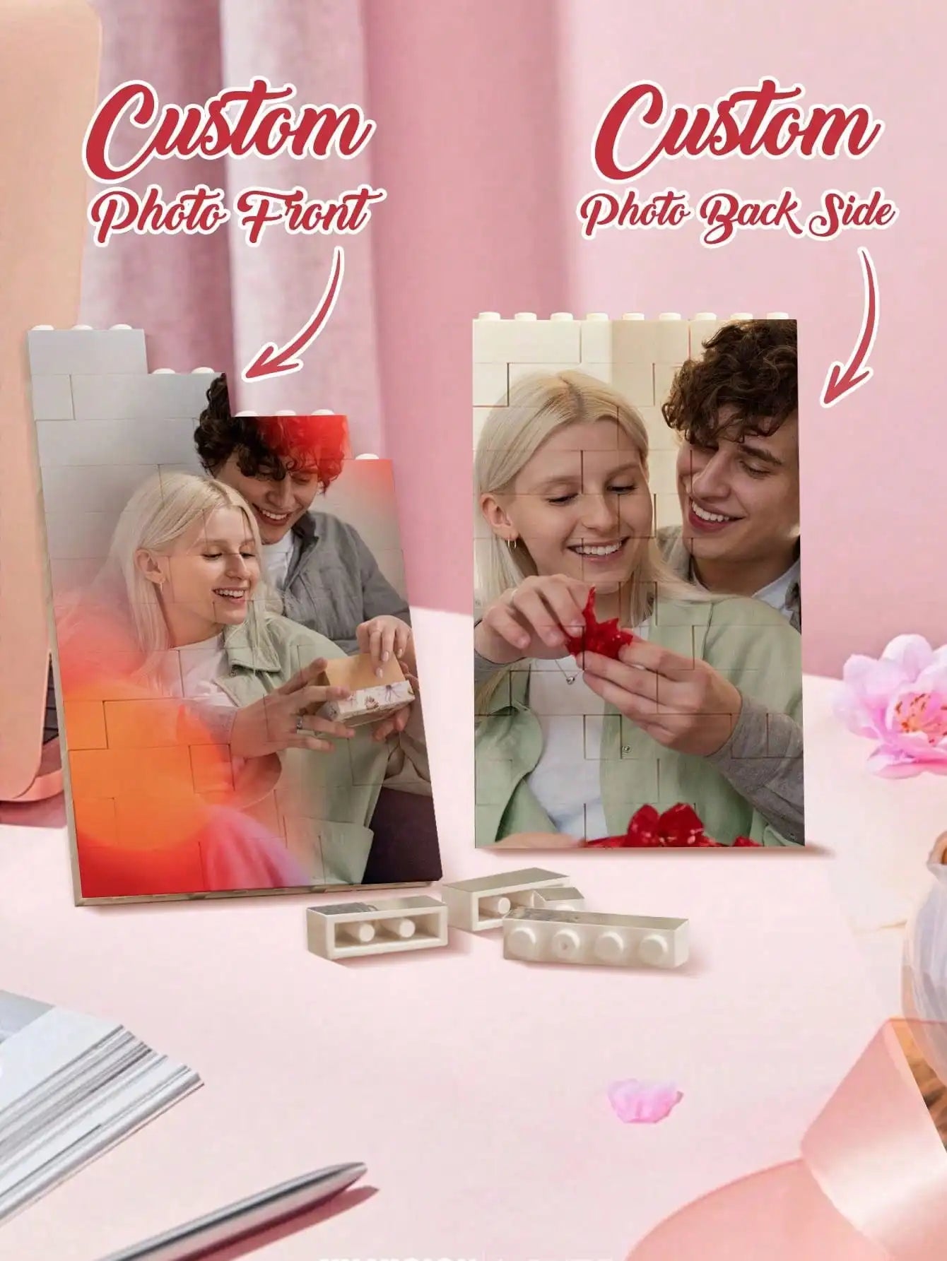 Custom Photo Puzzle Building Blocks Personalized Picture Toy Double Side Printing Gift for Mom Dad Couple Anniversary Decoration Peaceful Pleasures Health and Wellness Double-sided 19.4x24.3cm