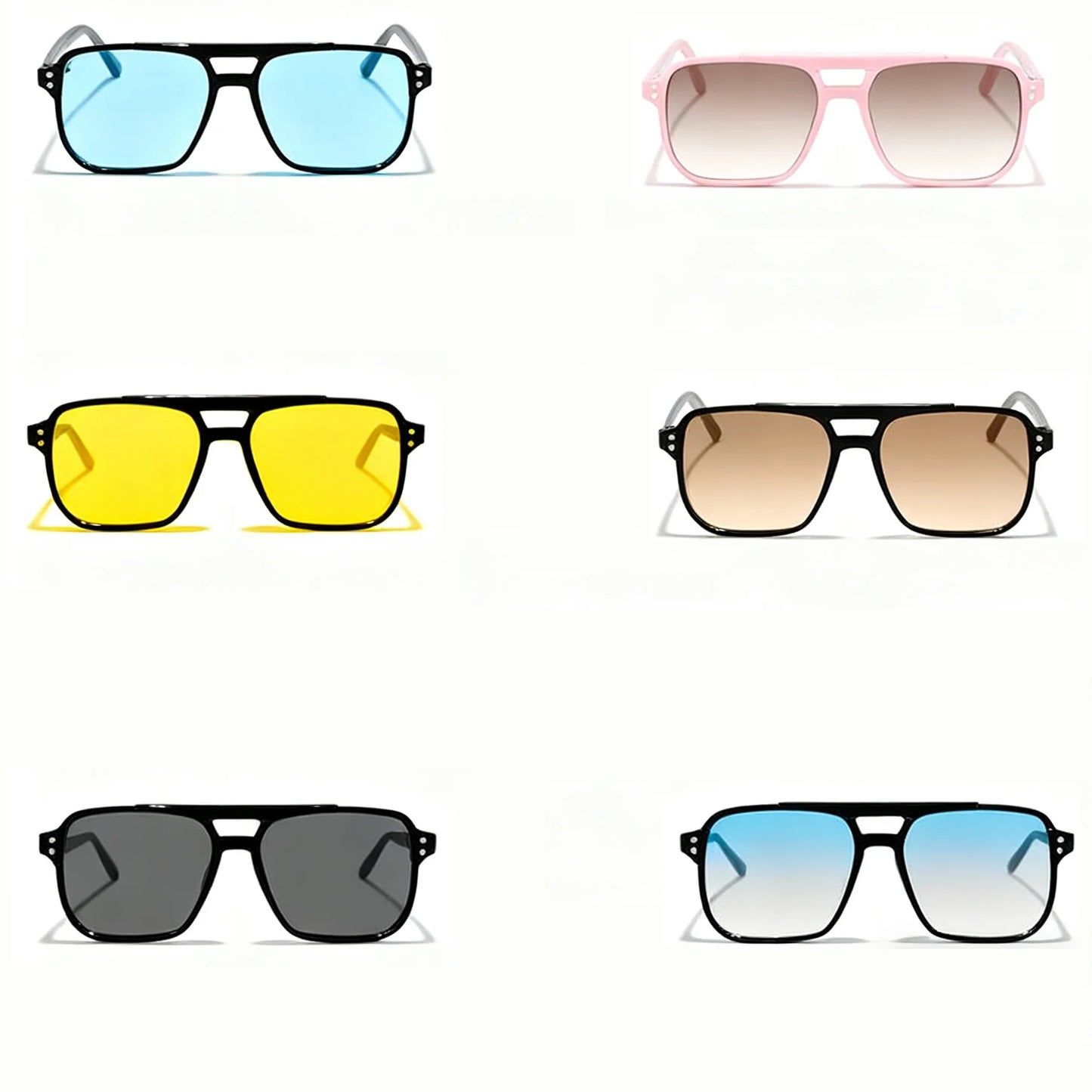 1/6pc Retro Double Bridge Sunglasses Stylish Minimalist Large Frame Fashionable Ins Personality Ocean Lens Sun Glasses Peaceful Pleasures Health and Wellness 6pc