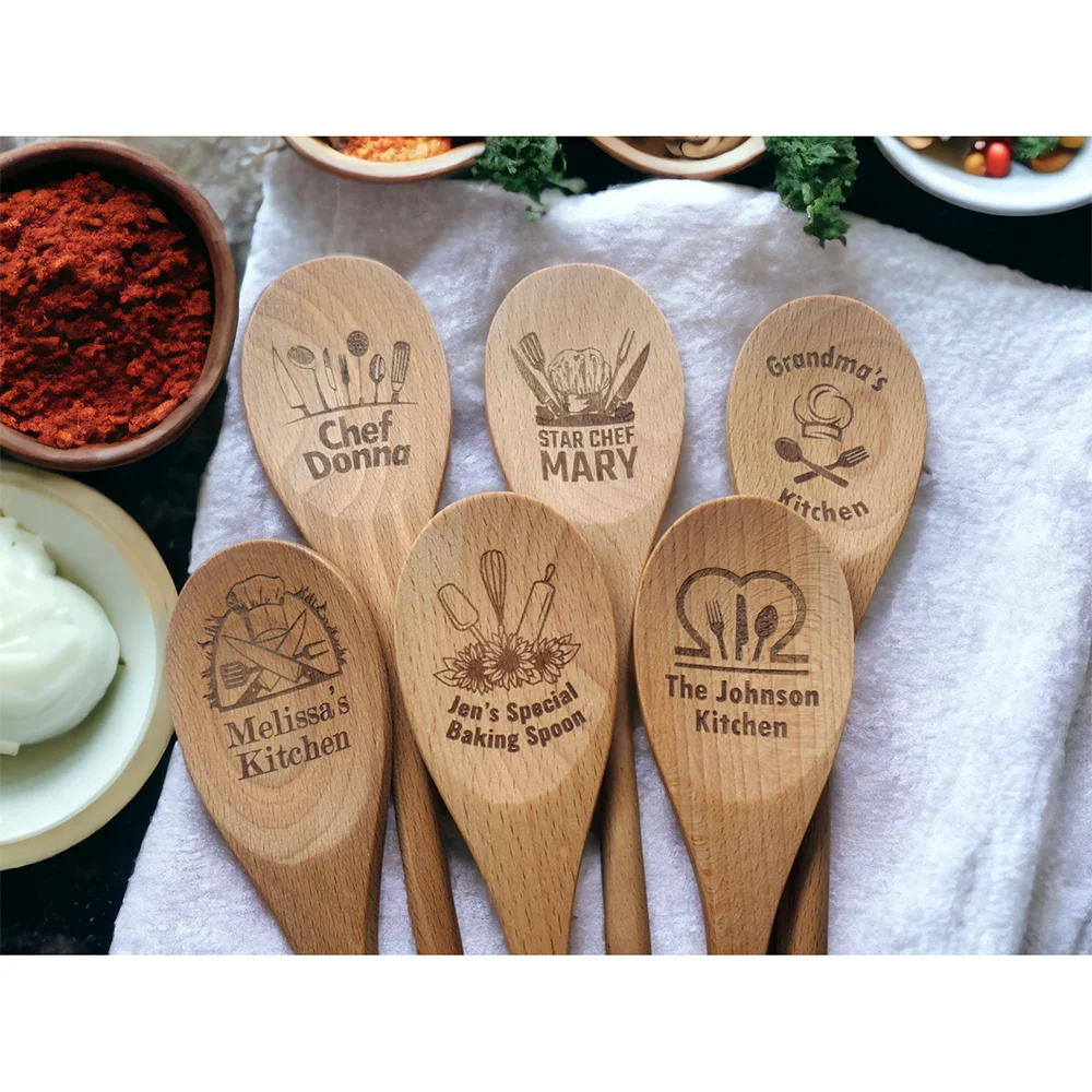 Custom Engraved Wooden Spoon | Personalized Kitchen Gift Engraved Kitchen Utensil Peaceful Pleasures Health and Wellness