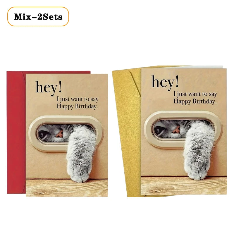 Cute Cat Paw Birthday Card with Envelope & Sticker | 1–40 Sets
