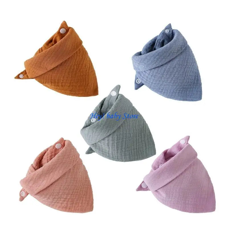 5-Pack Muslin Cotton Baby Bibs | Soft Snap Triangle Drool Bibs