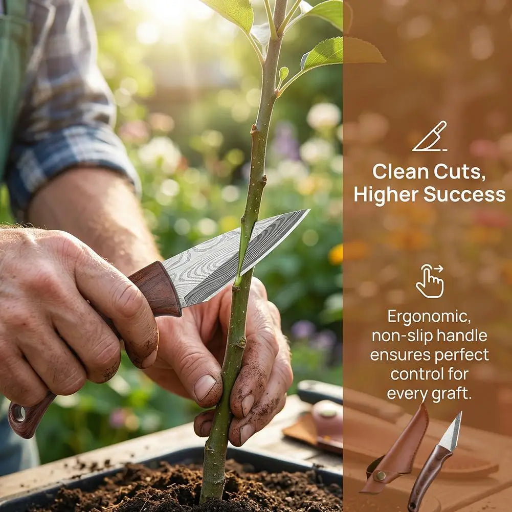 Wooden Handle Grafting Knife With Leather Shell Suitable For Garden Grafting/unpacking Etc Solid Wood Handle Garden Hand Tool Peaceful Pleasures Health and Wellness
