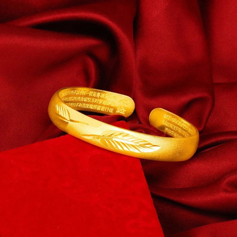Sand Gold Heart Sutra Bracelet – Dragon Engraved Prayer Beads