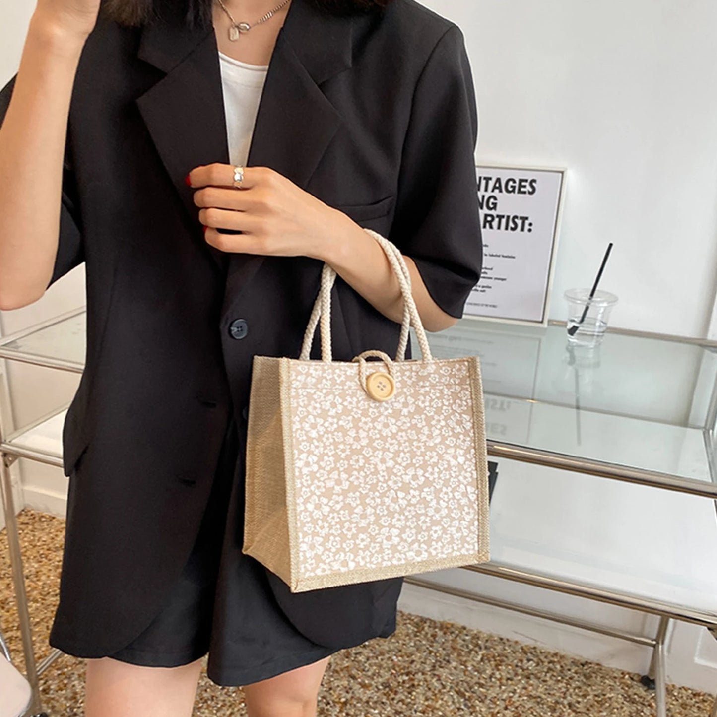 Fashion Burlap Tote Bags Large Capacity Jute Tote Shopping Bags for Women Bridesmaid Wedding Gift Peaceful Pleasures Health and Wellness