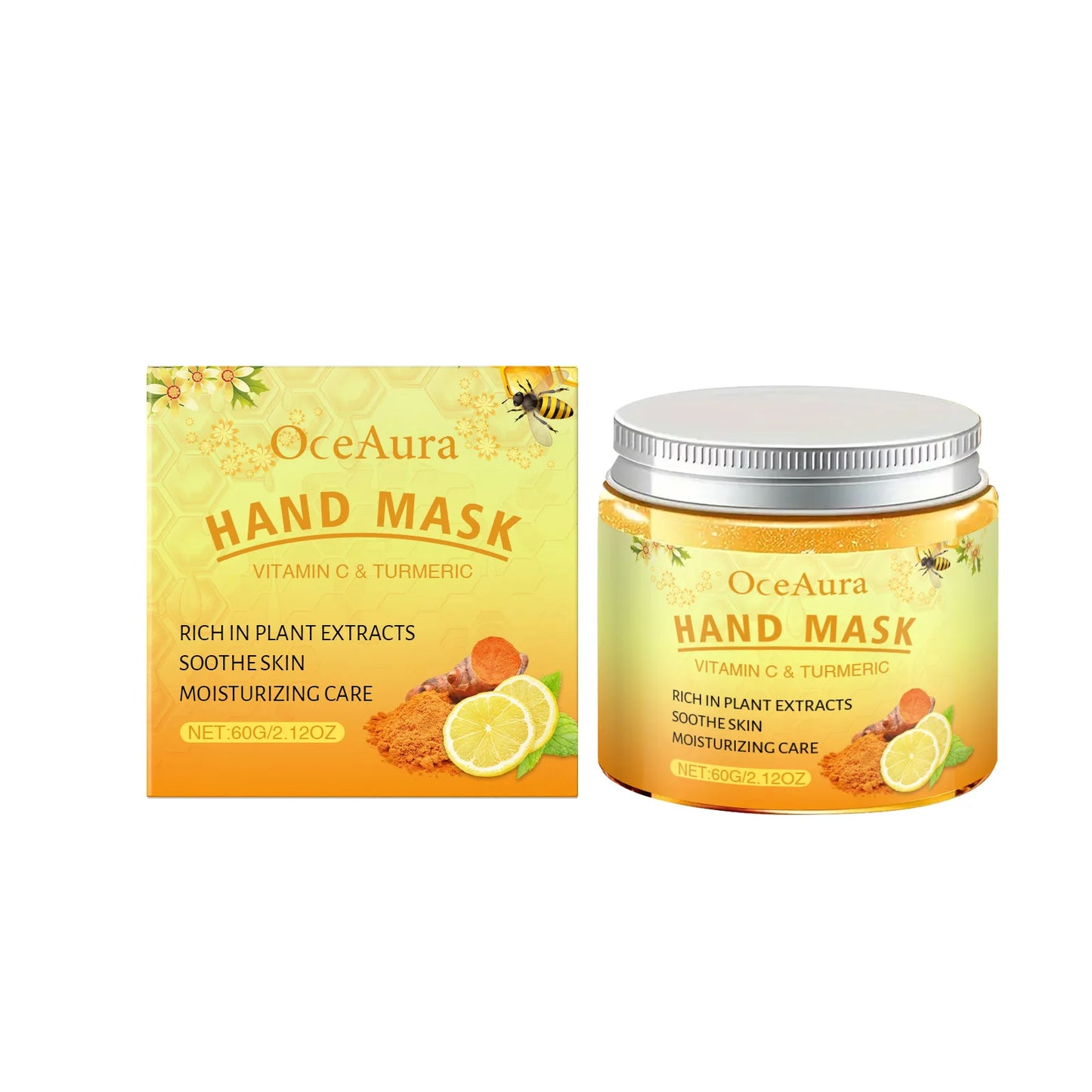 Vitamin C Turmeric Peel Off Hand Mask Moisturizing Nourishing Smoothing Skin Hydrating Improve Roughness Hand Skin Care Peaceful Pleasures Health and Wellness 60g Boxed