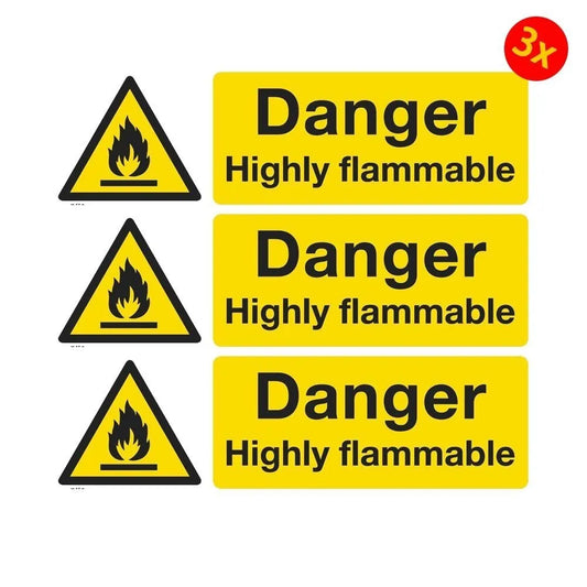 Pack of 3 Warning Safety Sign Danger Highly Flammable Self Adhesive Vinyl Peaceful Pleasures Health and Wellness Default Title