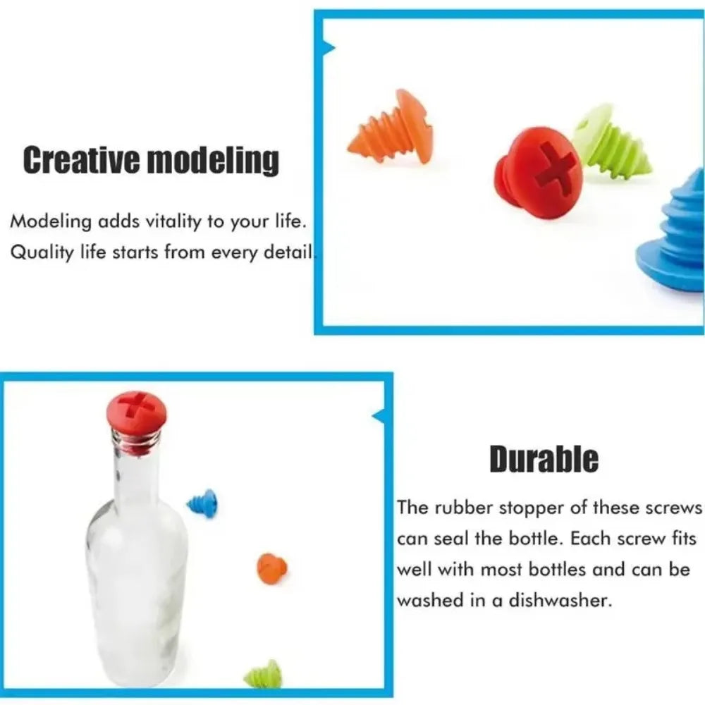 Rubber Wine Bottle Seal Stopper Oil Bottle Stopper New Threaded Shape Silicone Wine Bottle Stopper Multiple Colors Bar Tools Peaceful Pleasures Health and Wellness