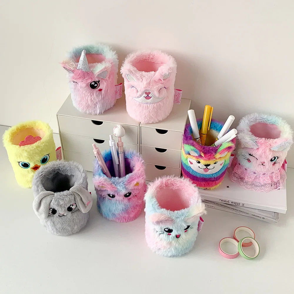 Cute Cartoon Plush Pen Holder Student Learning Stationery Storage