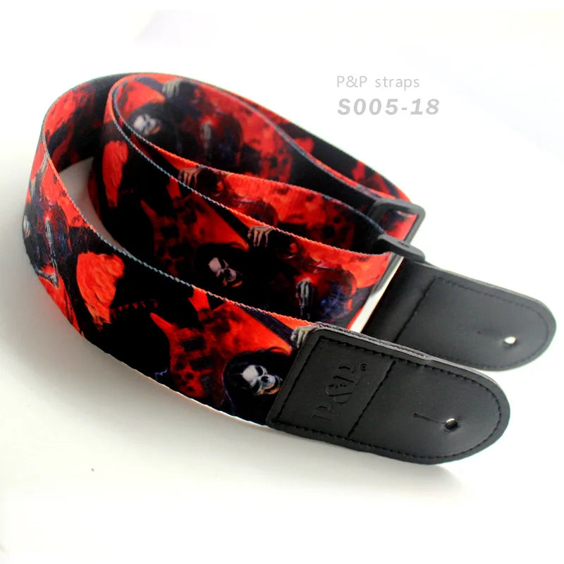 Guitar Strap Printed Wide Purple Lightning Pentagram Devil Musician