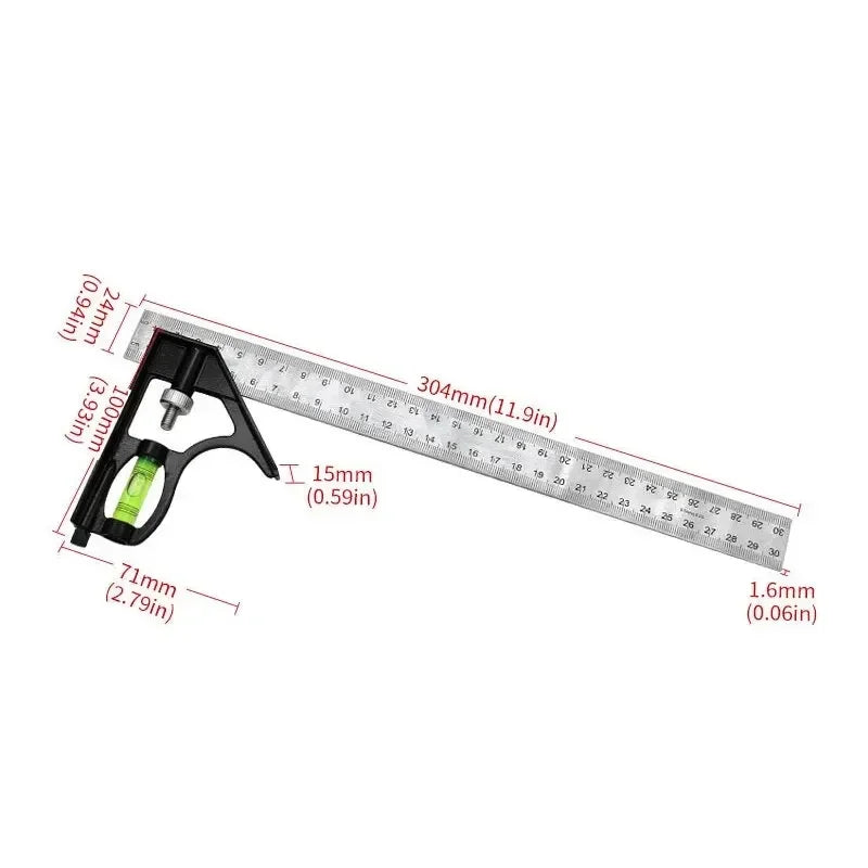 300mm Stainless Steel Angle Combination Square Ruler Horizontal Movable Carpenter Woodworking 45 Degree Right Level Moving Peaceful Pleasures Health and Wellness