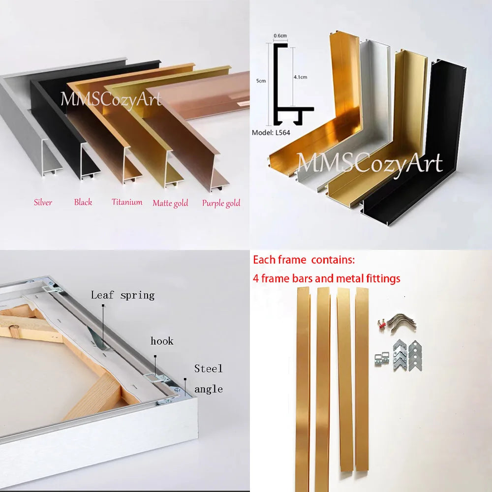 Customizable Large Size DIY Aluminum Alloy Wall Art Metal Photo Frame L Shape Modern High Grade Canvas Picture Frame Peaceful Pleasures Health and Wellness