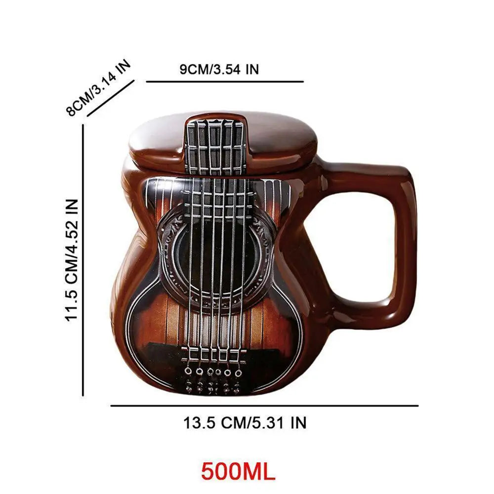 Guitar Coffee Mug 500ml Large Capacity Drink Tumbler With Lid 3D Ceramic Coffee Mug For Tea Christmas Cafe Women Men Water Peaceful Pleasures Health and Wellness China Mainland as shown 500ml