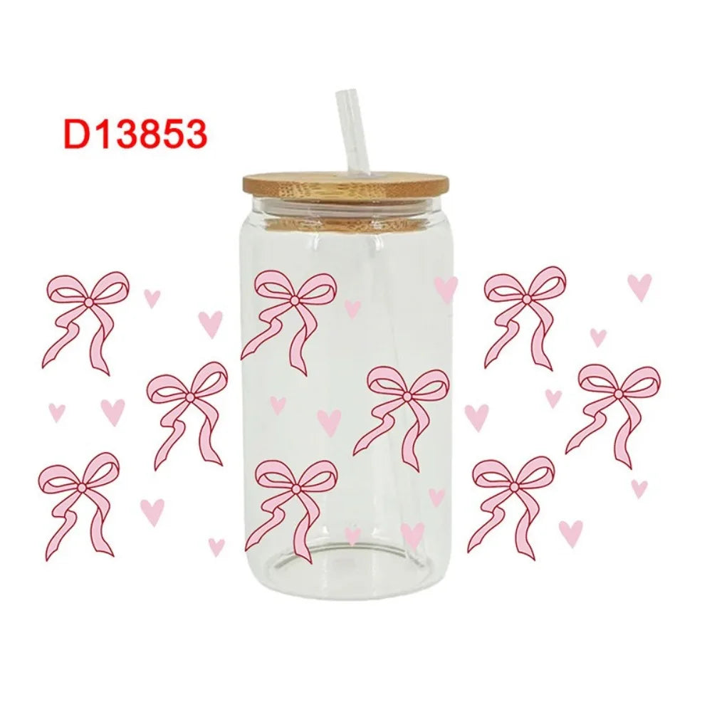 New Waterproof UV DTF Transfer Sticker Clear Smooth Pink Bow Decals Water Bottles Sticker For 16Oz Glass Cup Peaceful Pleasures Health and Wellness 5