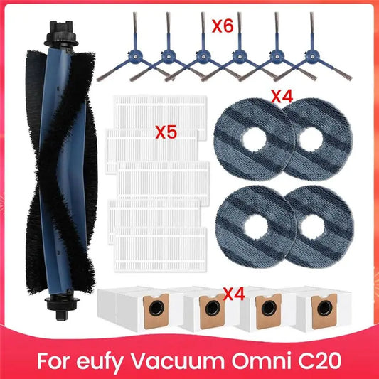 A36T-Replacement Parts For Eufy Vacuum Omni C20 Main Side Brush Hepa Filter Mop Cloth Dust Bags Accesories Kit Peaceful Pleasures Health and Wellness As Shown