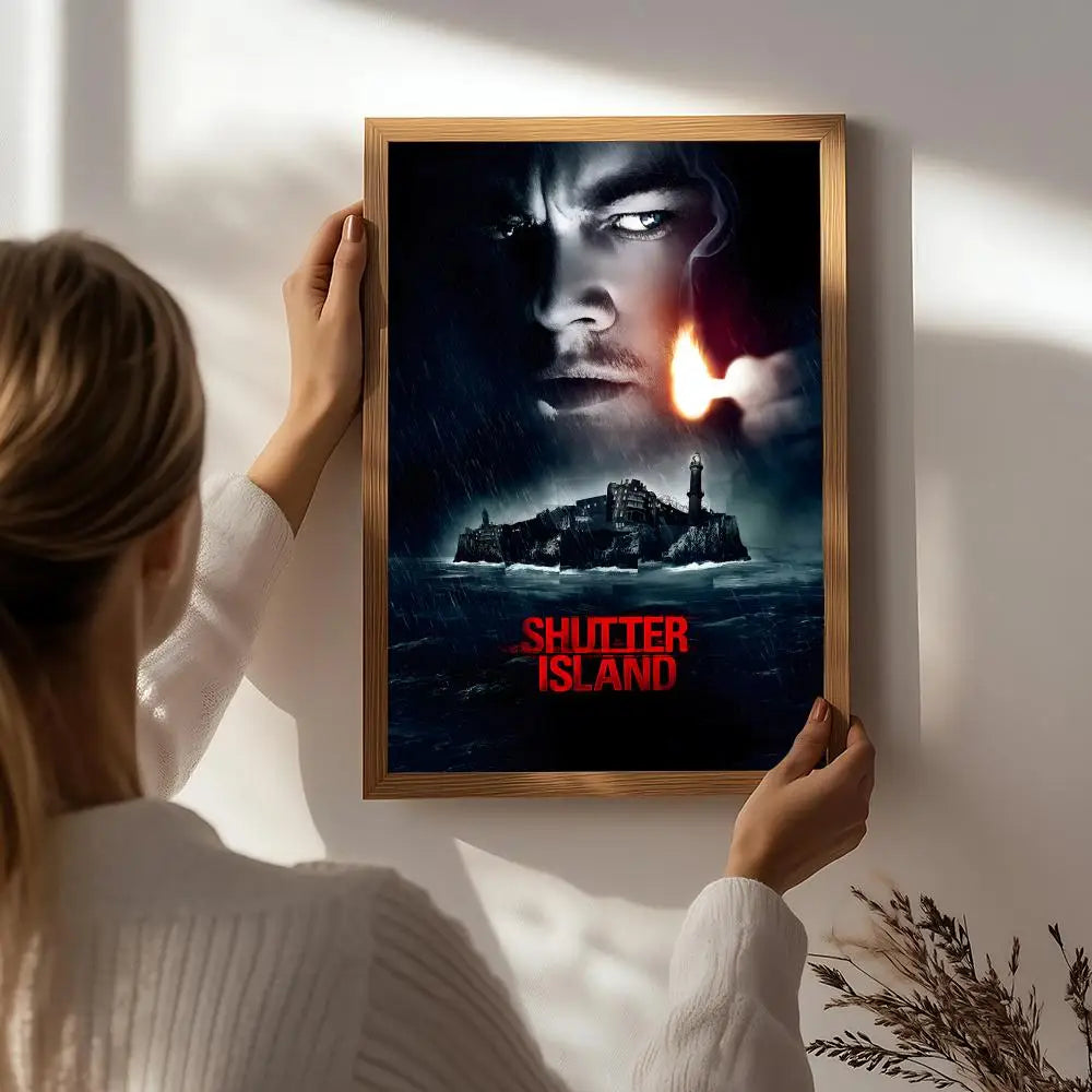 Movie S-Shutter Island Poster HD Self Adhesive Waterproof Wall Art Ideal for Home Office Dorm Bedroom Great Gift Peaceful Pleasures Health and Wellness White3 50X70cmNoframe