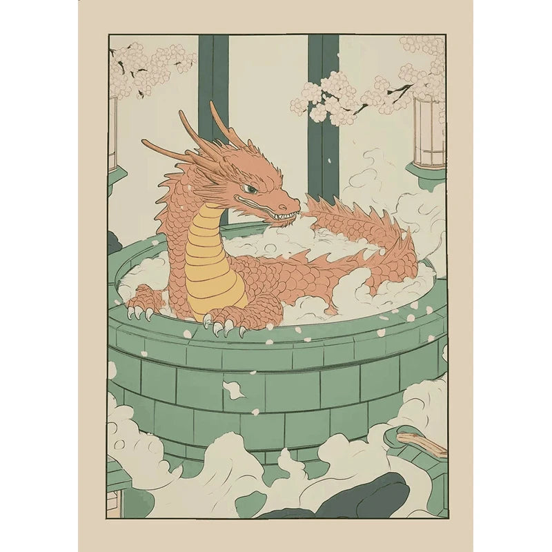Japanese Cute Animals Bathtub Canvas Wall Art | Bathroom Decor
