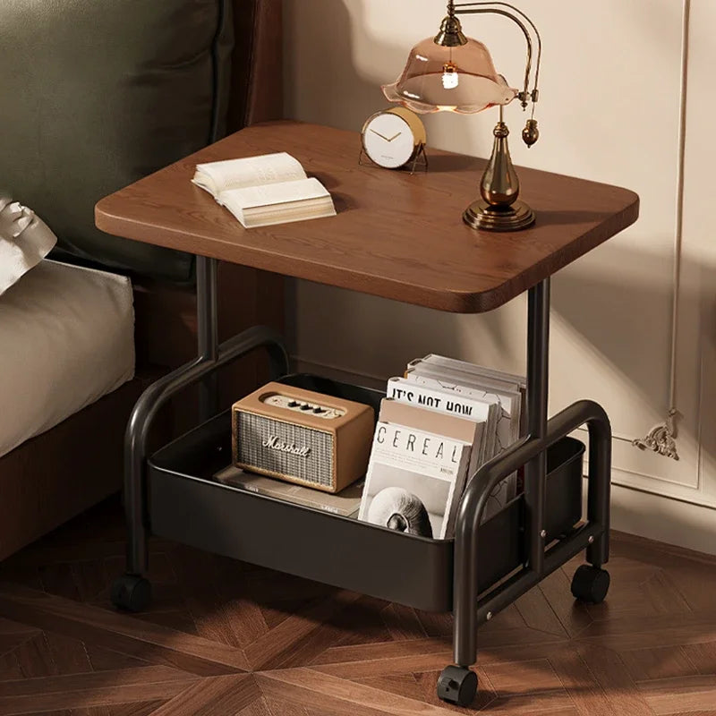 Space Saving Portable Slim Mobile Double Layer Rolling 2 Tier Tea Cart Side Table For Living Room Bedroom Kitchen Office Peaceful Pleasures Health and Wellness