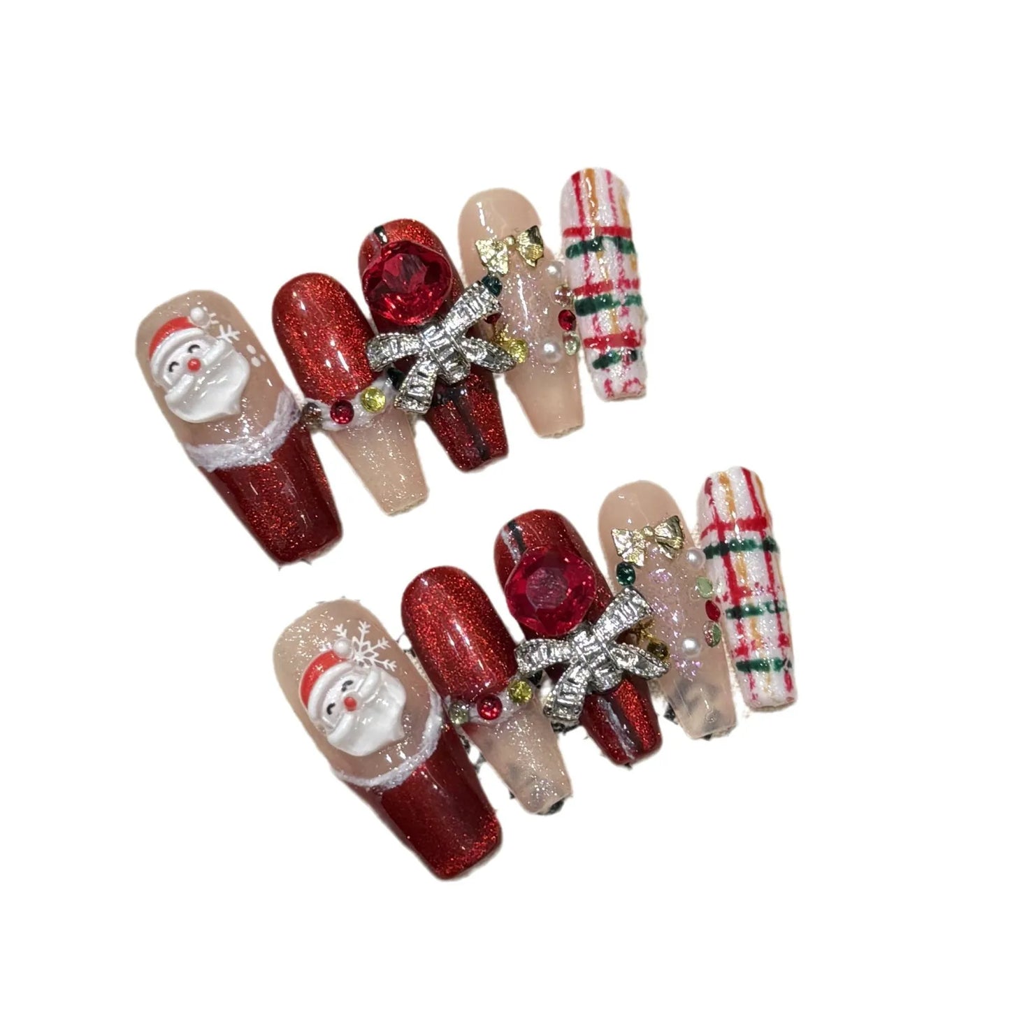 Christmas Press-On Nails | 3D Santa Cat Eye Crystal Set