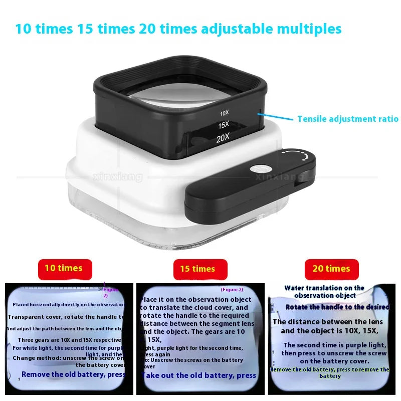10X 15X 20Xhandheld Magnifier Foldable Led Light with Scale and Magnifying Glass for Antique Reading and Identification Peaceful Pleasures Health and Wellness