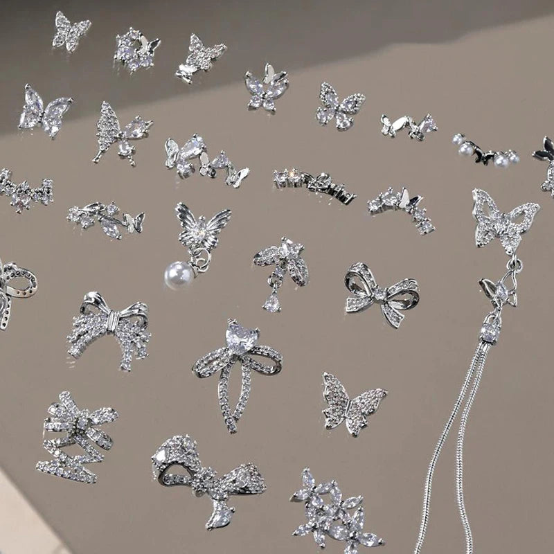 New Butterfly Zircon Rhinestone Nail Accessories Sparkling Bow Tie Chain Luxury French Nail Decoratio Peaceful Pleasures Health and Wellness