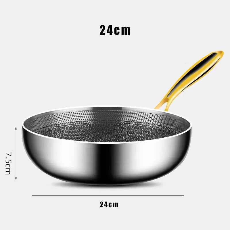 316 Stainless Steel Frying Pan Wok Non-stick Cooking Honeycomb Steak Gas Stove Pot Induction General Saucepan Kitchen Cookware Peaceful Pleasures Health and Wellness 24cm